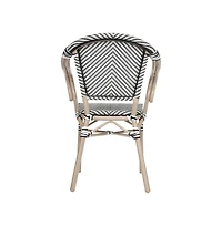 Merrick Lane Mael Set Of Four Stacking Thonet Bistro Style Chair With Arms, Textilene Seat, And Bamboo Finished Metal Frame For Indoor/Outdoor Use
