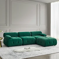 Streamdale Diy L-Shaped Green Velvet Sofa with Ottoman
