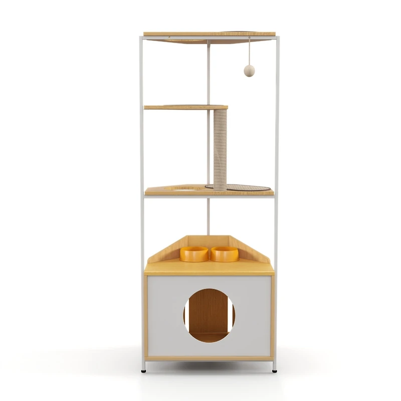 Streamdale Furniture Indoor Cat Tower with Feeding Station & Platforms