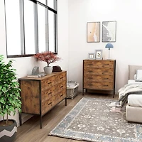 Streamdale Rustic Brown 6 Drawer Double Dresser with Steel Frame