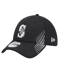New Era Men's Black Seattle Mariners Active Dash Mark 39THIRTY Flex Hat