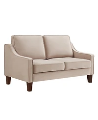 Simplie Fun Velvet Loveseat Sofa with Wooden Legs, Taupe