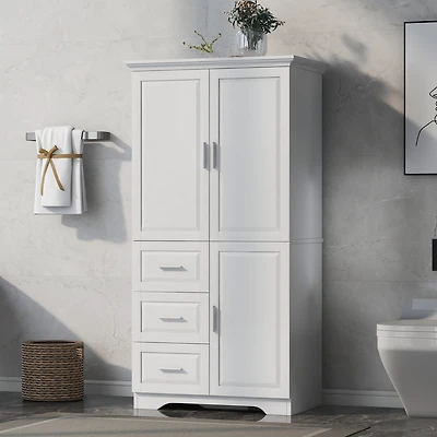 Streamdale Tall White Storage Cabinet with Drawers