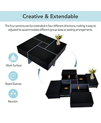 Streamdale Modern Square Coffee Table with Hidden Storage and Extendable Tabletop