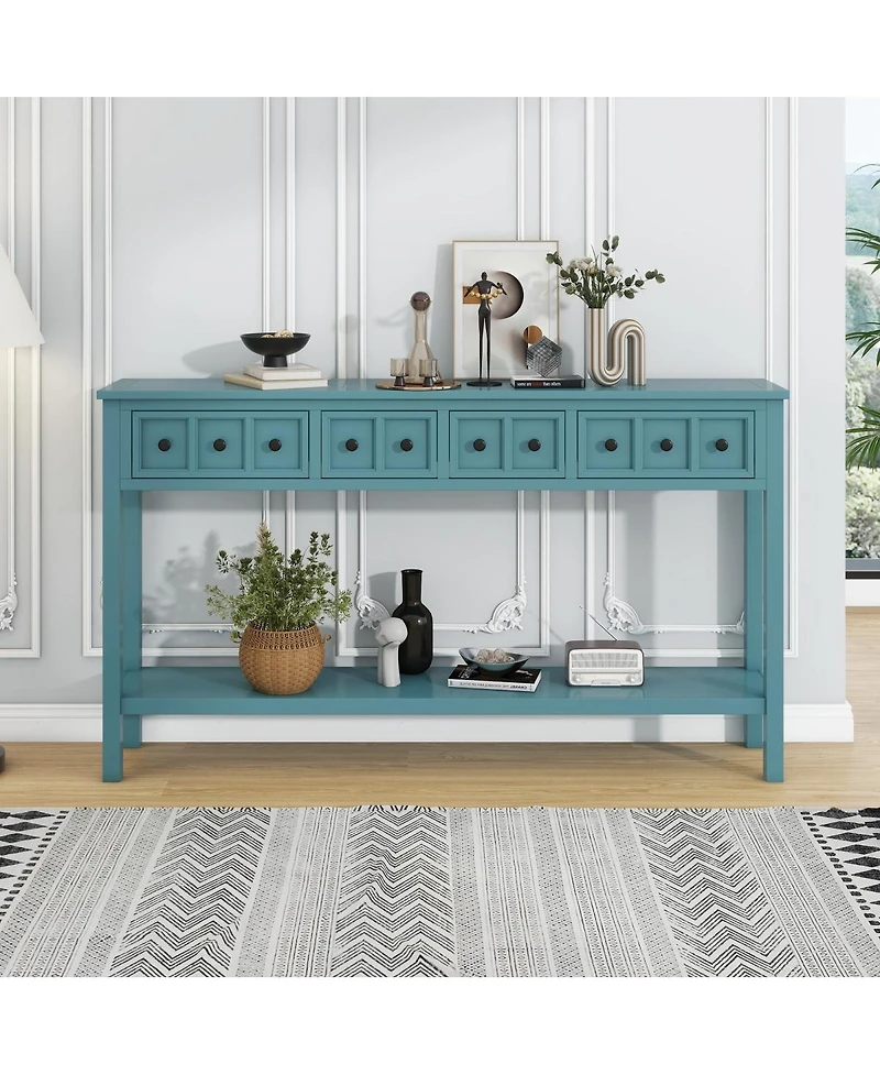 Simplie Fun Antique White Console Table with Drawers and Shelf, 60" Long