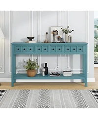 Simplie Fun Antique White Console Table with Drawers and Shelf, 60" Long