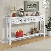 Simplie Fun Antique White Console Table with Drawers and Shelf, 60" Long