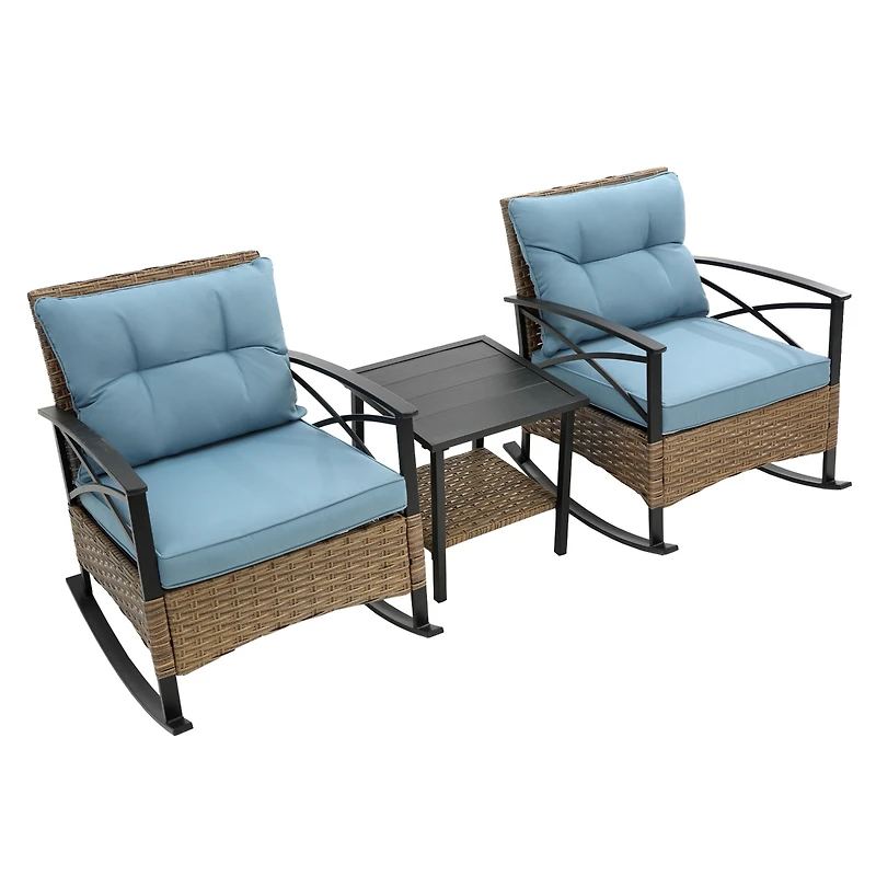 Streamdale 3-Piece Outdoor Rattan Rocking Chair Set (Grey)