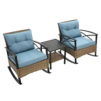 Streamdale 3-Piece Outdoor Rattan Rocking Chair Set (Grey)