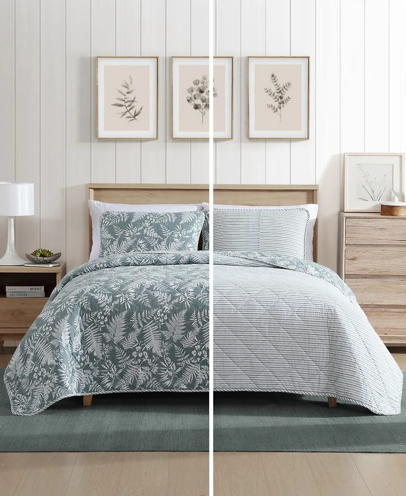 Closeout! Eddie Bauer Fern Garden Reversible 3 Piece Quilt Set
