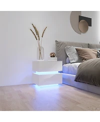 Streamdale White Glossy Bedside Table with Rgb Led and Bluetooth
