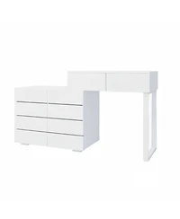 Simplie Fun Extended Desktop 10 Drawers Chest Of Drawer Without Handle White Color Vanity