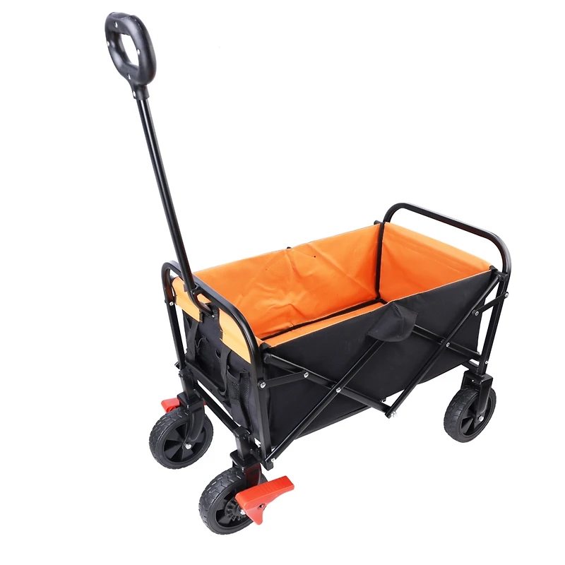 Mini Folding Wagon Garden Shopping Beach Cart (Black+Yellow+Brake)