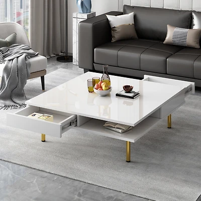 Streamdale Exquisite 2-tier white coffee table with gold legs