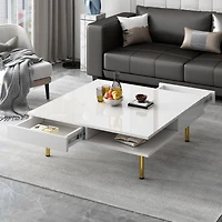 Streamdale Exquisite 2-tier white coffee table with gold legs