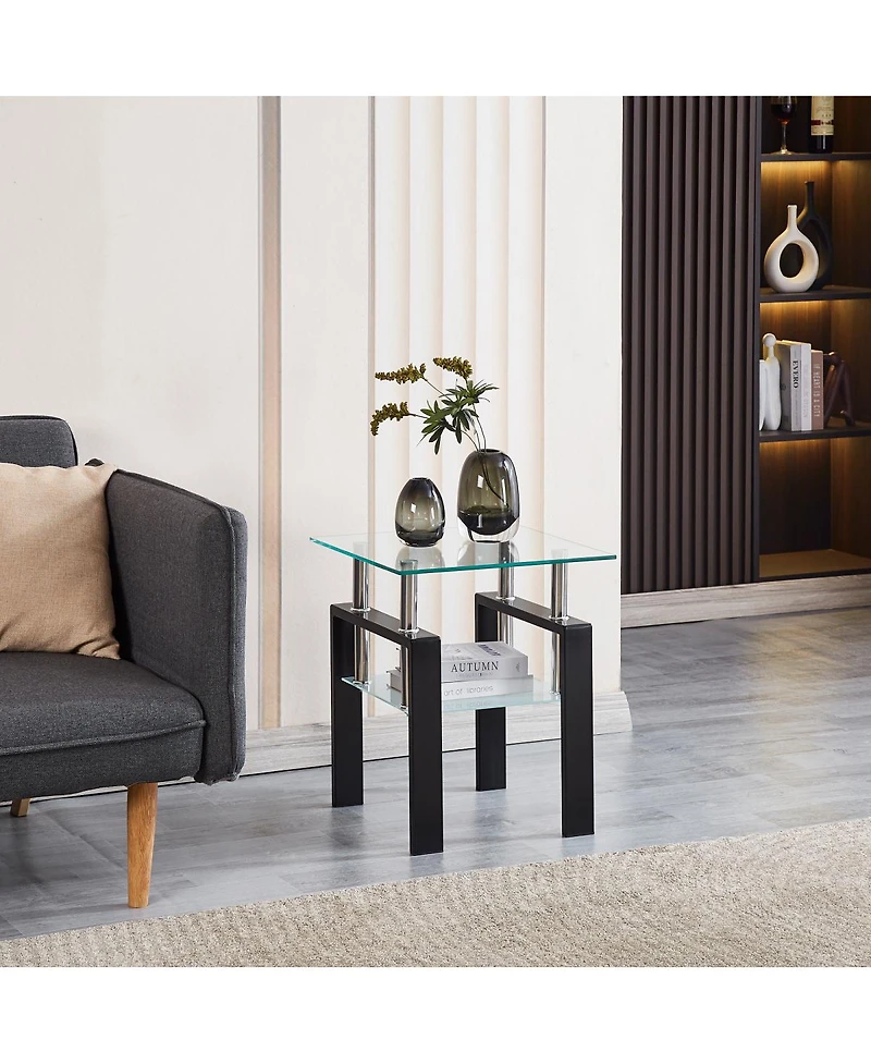Streamdale Furniture 2-Piece Clear Tempered Glass Small Table, End Table For Living Room, Sofa Table
