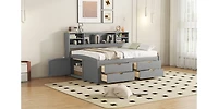 Simplie Fun Full Size Wood Daybed With 2 Bedside Cabinets, Upper Shelves And 4 Drawers, Gray