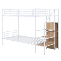 Simplie Fun Twin Over Twin Metal Bunk Bed With Lateral Storage Ladder And Wardrobe, White
