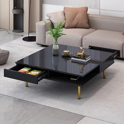 Streamdale Exquisite 2-tier white coffee table with gold legs