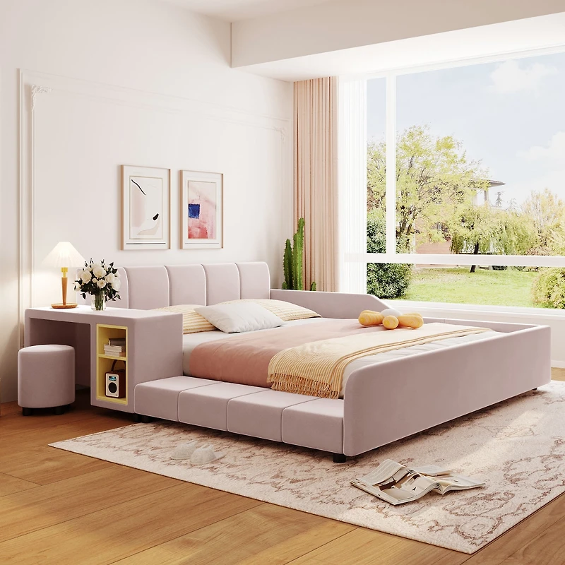 Streamdale Furniture Upholstered Bed with Desk & Stool