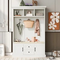 Streamdale 3-in-1 Hall Tree with Bench & Hooks (White)