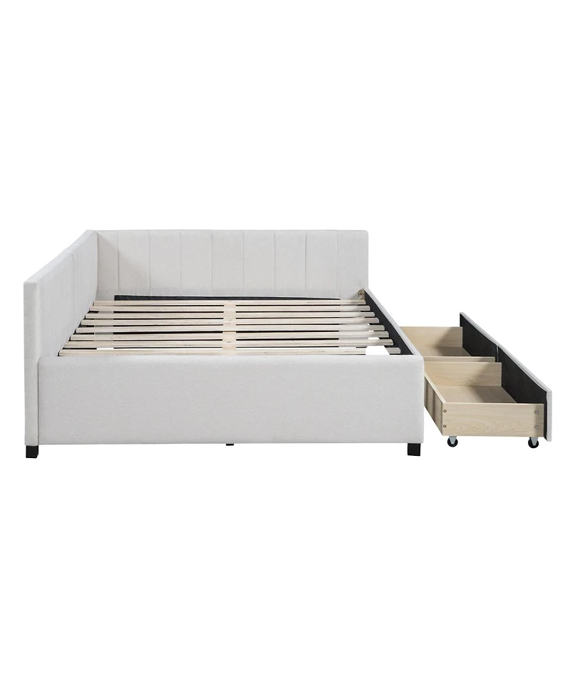 Simplie Fun Yellow Upholstered Daybed with Storage Drawers & No Box Spring Needed