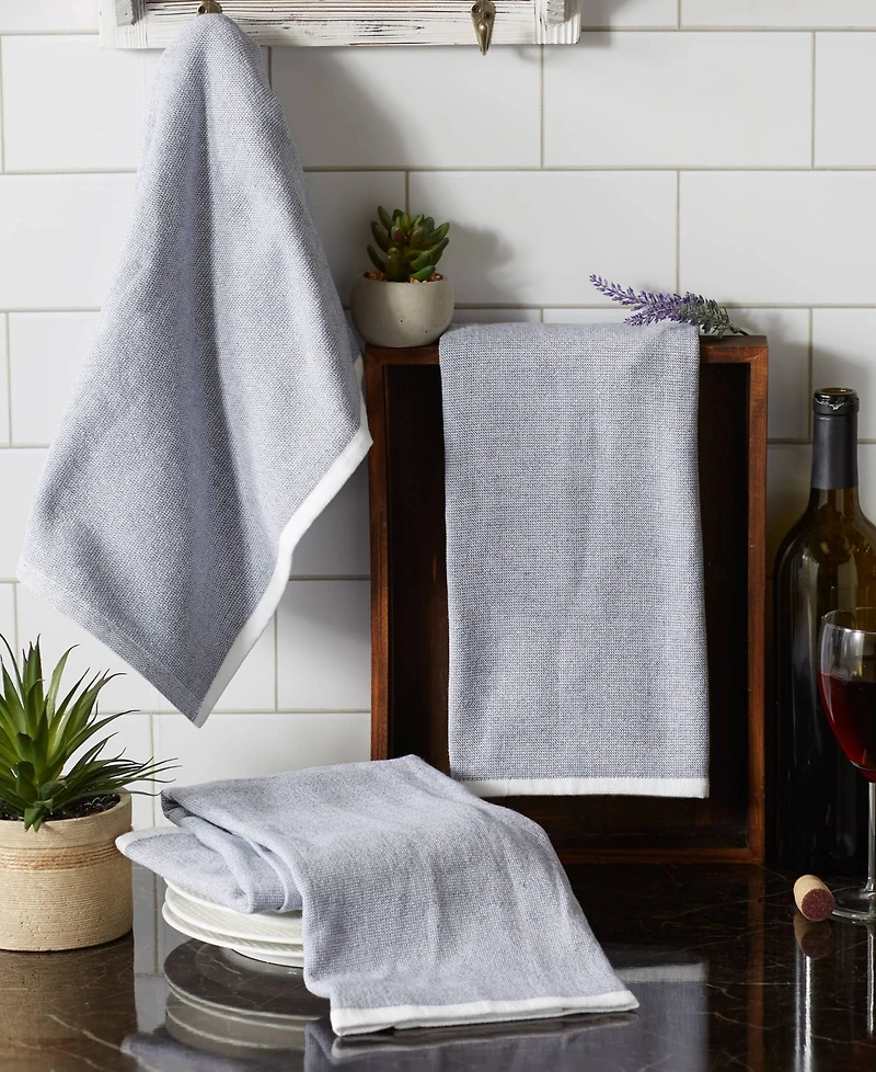 Design Imports French Terry Collection Kitchen Dishtowel Set, 18x28", French Blue Chambray Solid, 3 Piece
