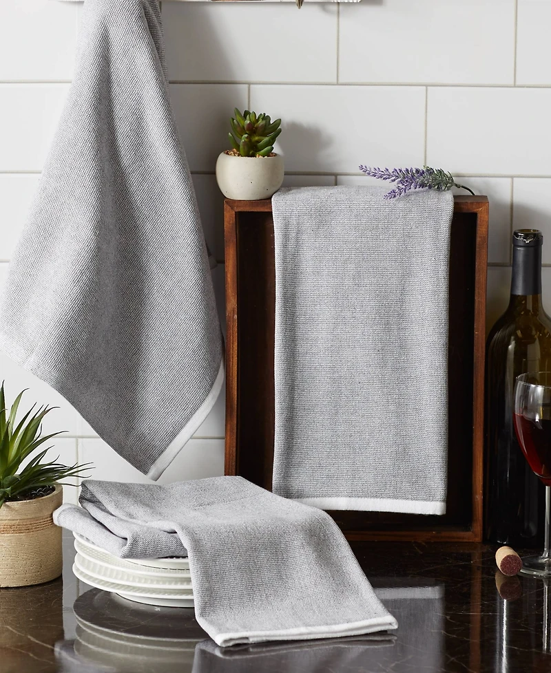 Design Imports French Terry Collection Kitchen Dishtowel Set, 18x28", Mineral Gray Chambray Solid, 3 Piece