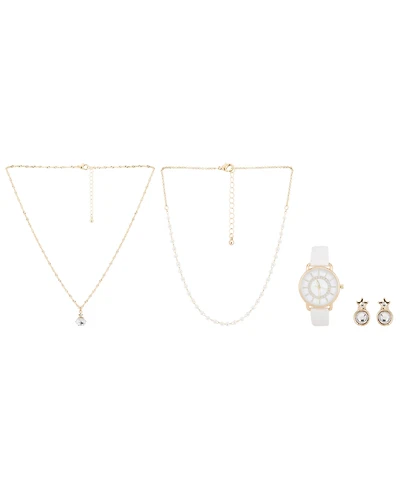 Jessica Carlyle Women's Analog, Three-Hand Quartz White Polyurethane Strap Watch 34mm Gift Set