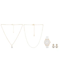 Jessica Carlyle Women's Analog, Three-Hand Quartz White Polyurethane Strap Watch 34mm Gift Set