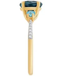 London Blue Topaz (2-1/3 ct. t.w.), Swiss Blue Topaz (1/3 ct. t.w.) & Diamond (1/20 ct. t.w.) Ring in 14k Gold