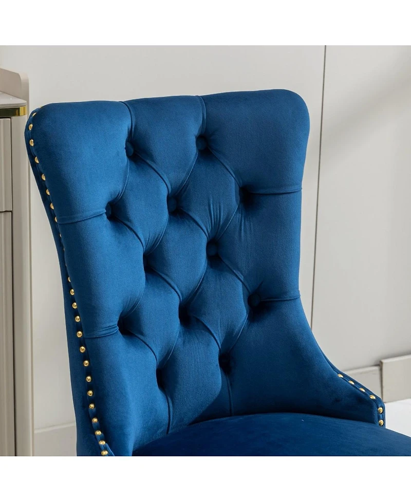 Simplie Fun Modern Velvet Dining Chairs, Set of 2, Blue/Gold