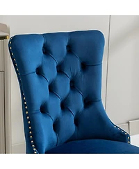 Simplie Fun Modern Velvet Dining Chairs, Set of 2, Blue/Gold