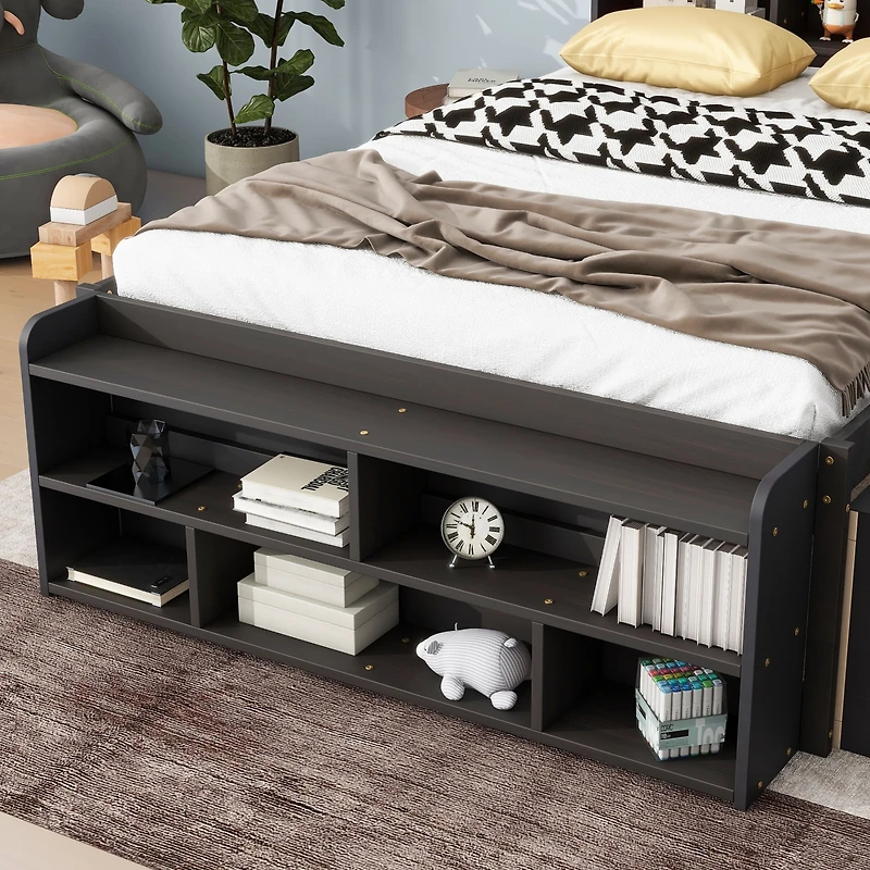 Streamdale Espresso Full Bed with Headboard Storage