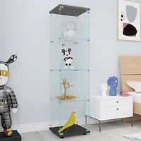 Streamdale 4 Shelves Glass Cabinet Glass Display Cabinet With One Door, Black