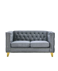 Streamdale Furniture Modern Grey Velvet Tufted Sofa with Metal Legs