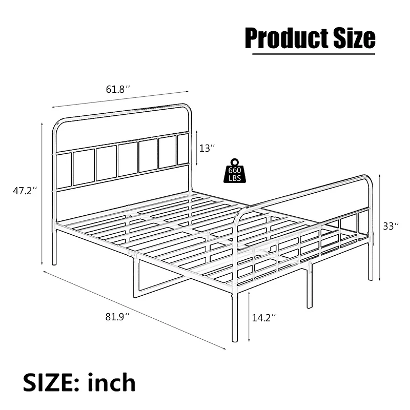 Simplie Fun Metal Platform Bed Frame With Headboard, Sturdy Metal Frame, No Box Spring Needed(Queen)
