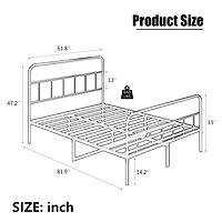 Simplie Fun Metal Platform Bed Frame With Headboard, Sturdy Metal Frame, No Box Spring Needed(Queen)