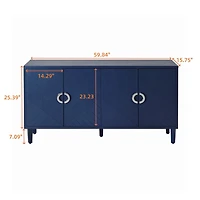 Streamdale Stylish 4-Door Storage Cabinet with Pine Legs - Navy Blue