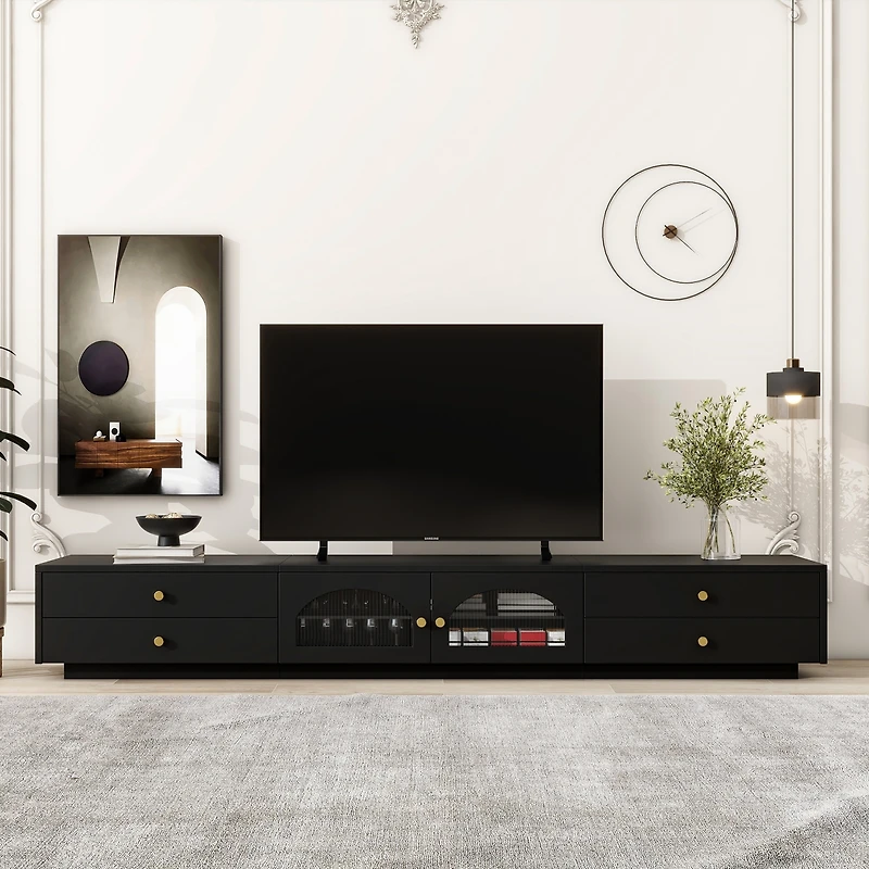 Streamdale Elegant Tv Stand for 90" TVs, Glass Doors