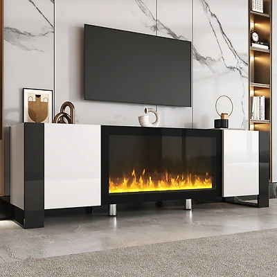 Streamdale High Gloss White Tv Stand with Electric Fireplace