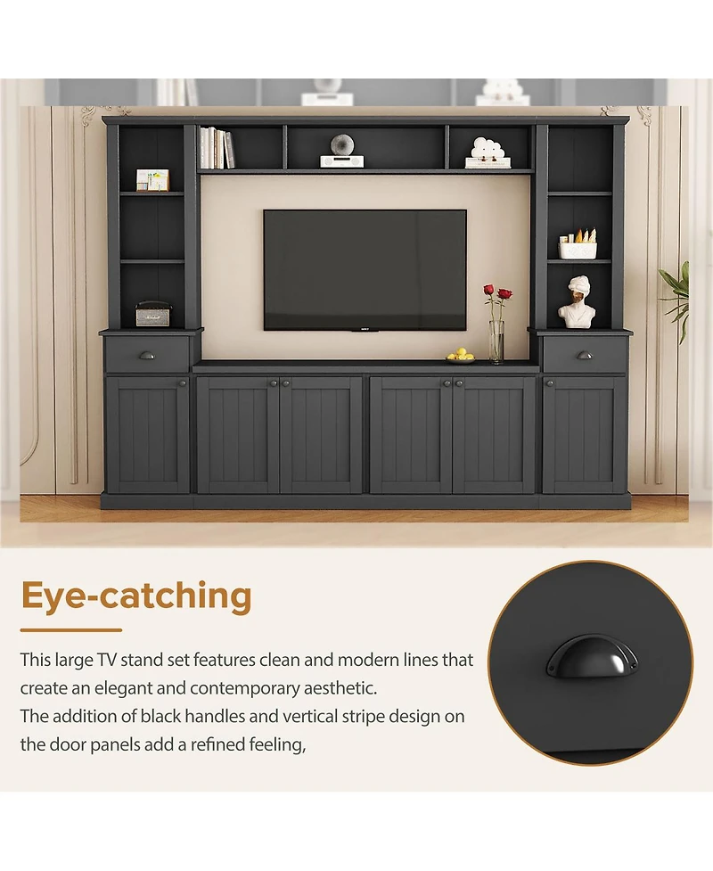 Simplie Fun White Modern Entertainment Wall Unit Set