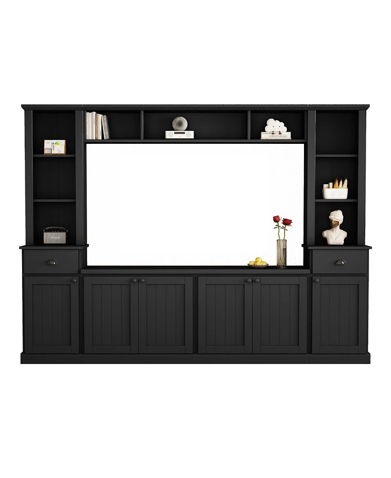 Simplie Fun White Modern Entertainment Wall Unit Set