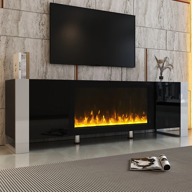 Streamdale High Gloss White Tv Stand with Electric Fireplace