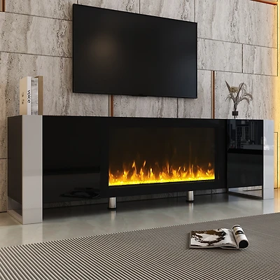 Streamdale High Gloss White Tv Stand with Electric Fireplace