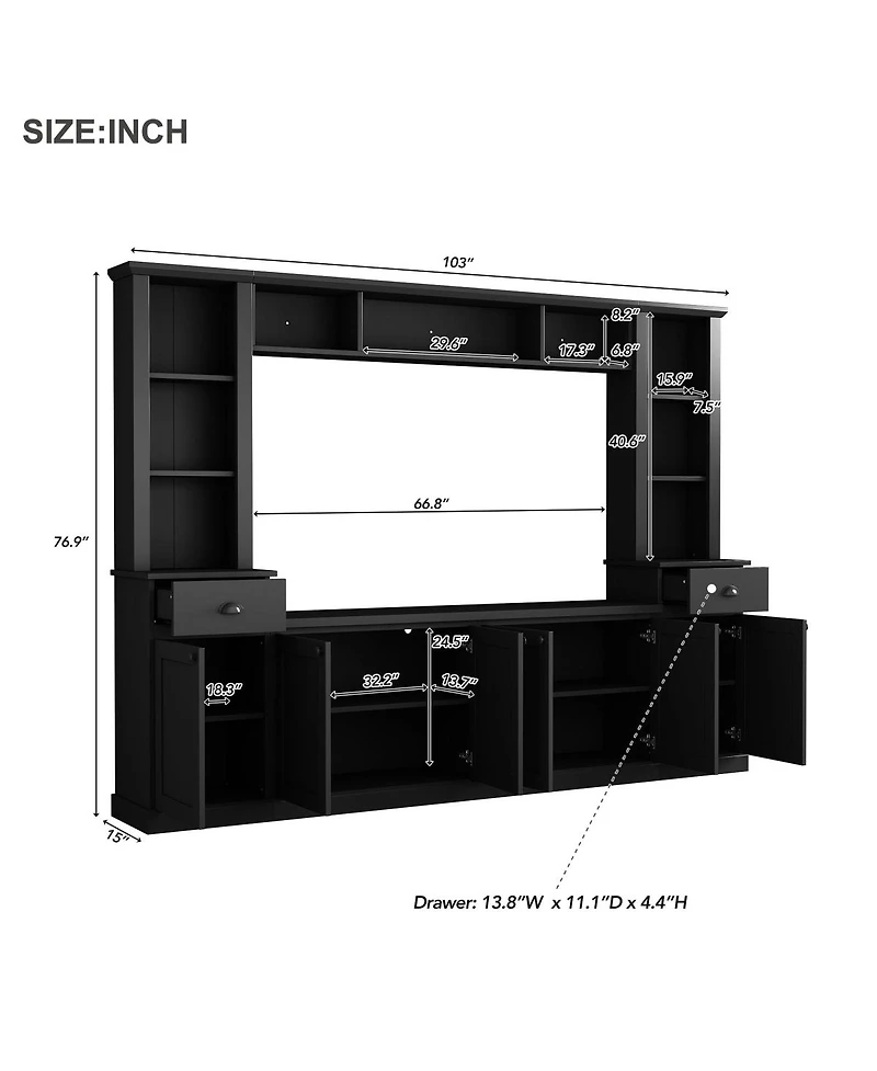 Simplie Fun White Modern Entertainment Wall Unit Set