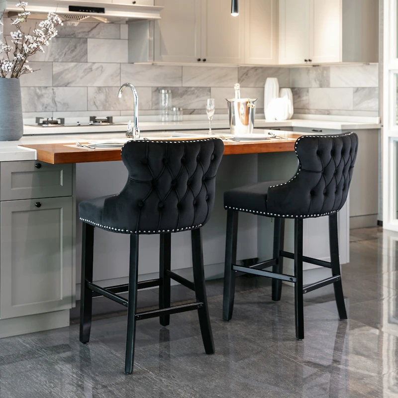 Streamdale Modern Velvet Wingback Bar Stools, Set of 2