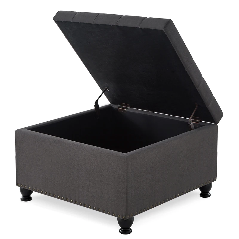 Streamdale Dark Grey Button Tufted Ottoman with Storage