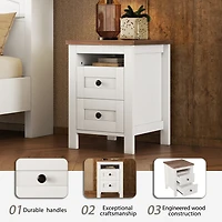 Simplie Fun Farmhouse Wooden Nightstand with Storage, White+Brown
