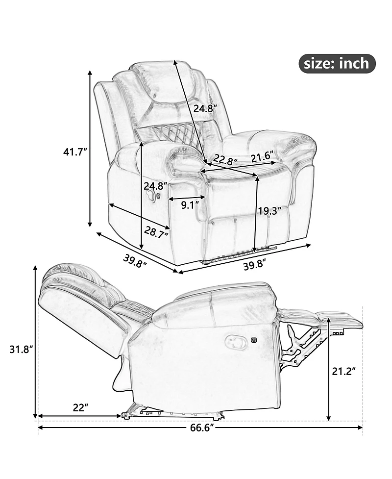 Streamdale Manual Recliner Chair with Led for Home Theater